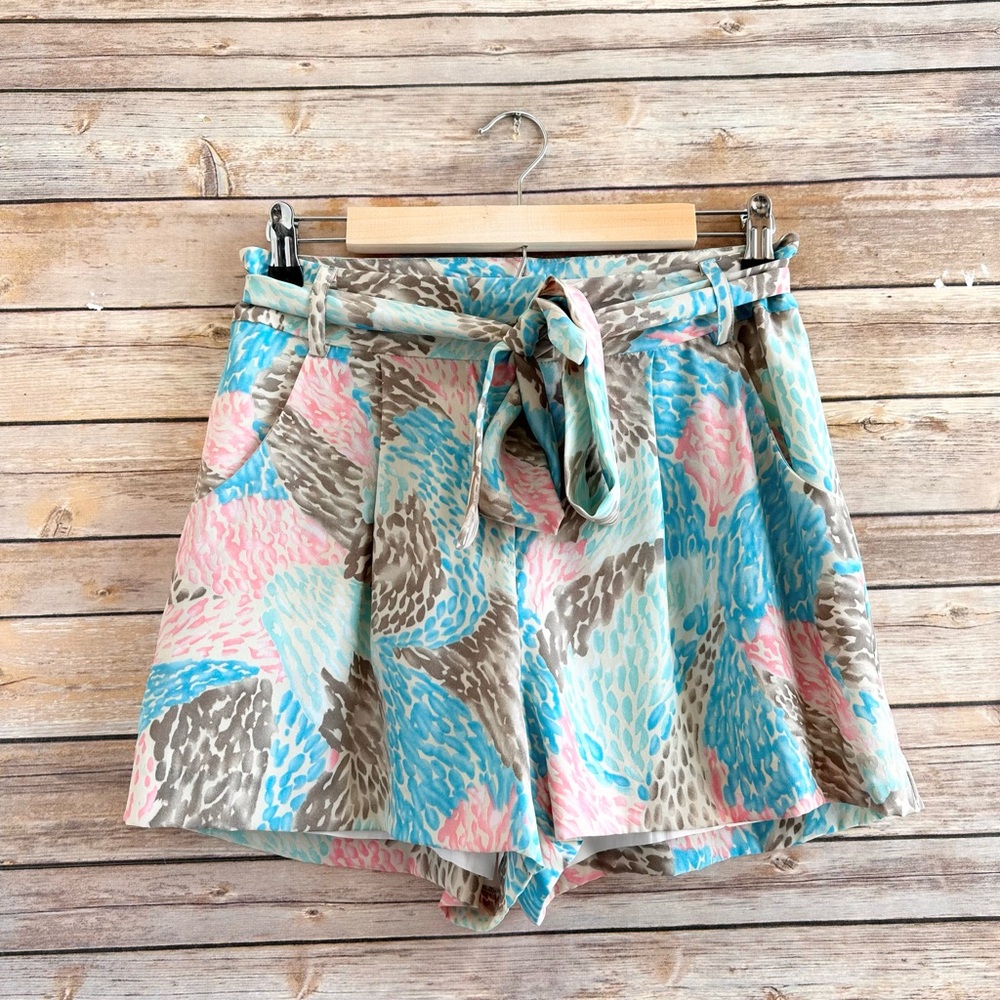 Annie Griffin Shorts Women’s Size 4 Blue Pink Silk Tie Belt